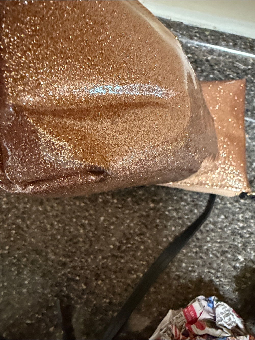 kate spade rose gold coated glitter crossbody and matching pouch - Picture 6 of 11